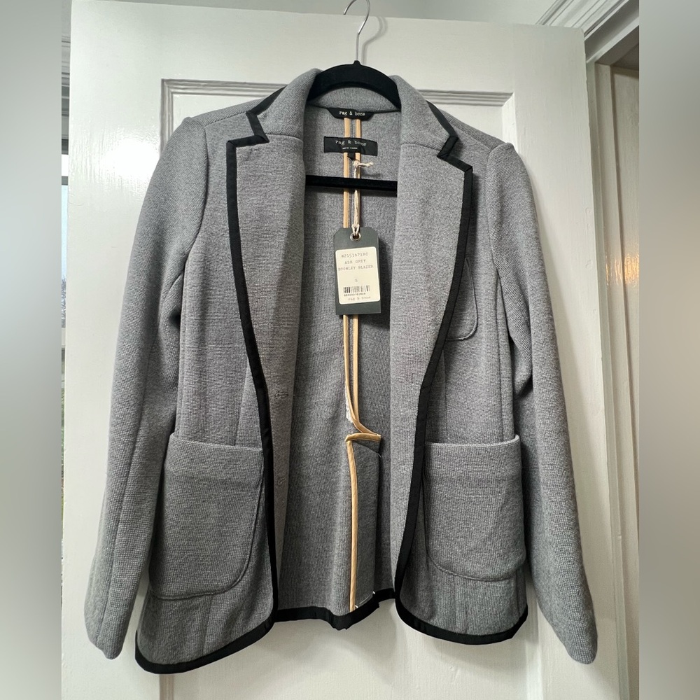 Rag & Bone 100% Merino Wool Gray Blazer with Black Trim